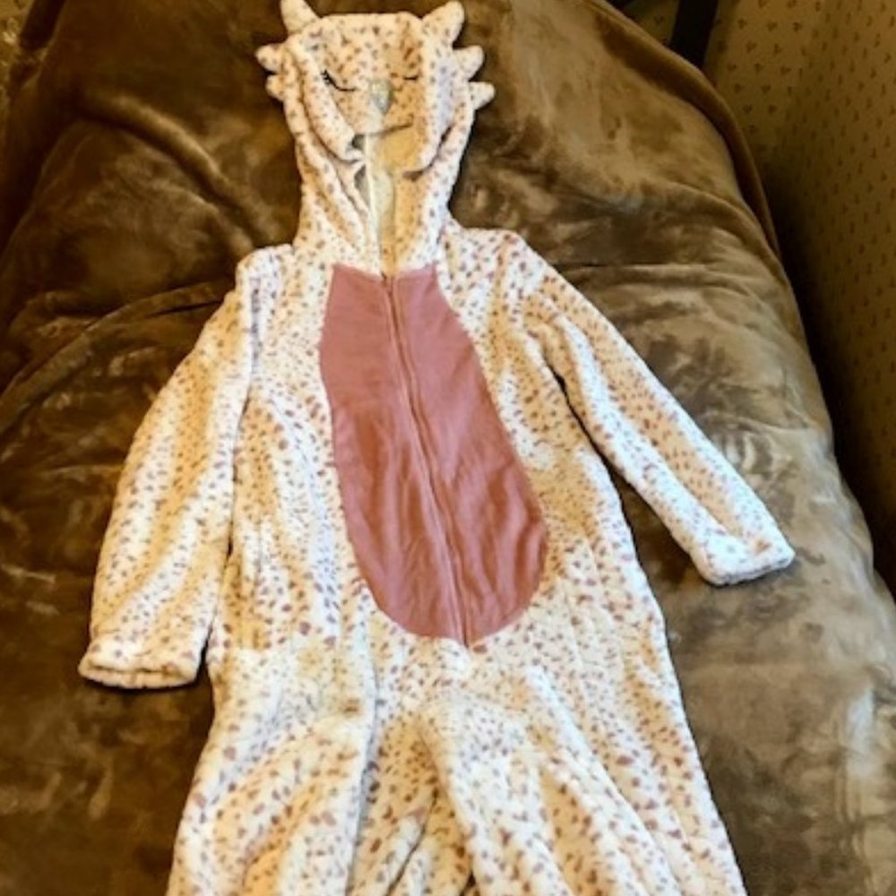 SECRET TREASURES plush pink white onsie with characture hood  8-10